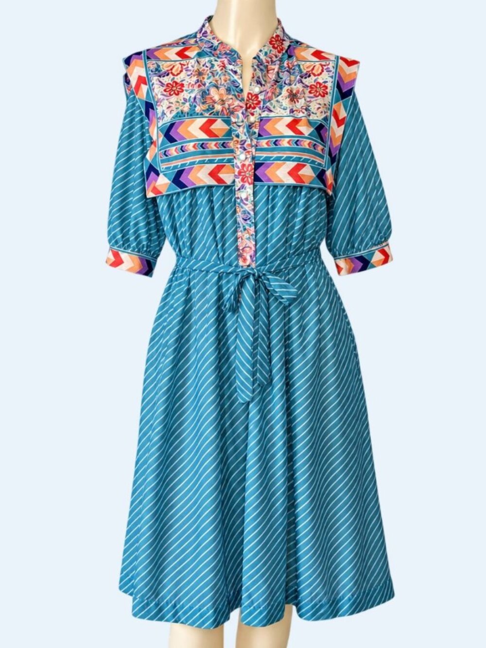 Vintage Monica Richards Womens Dress 16 Blue Floral Sheer Midi A Line Made USA - Picture 1 of 9